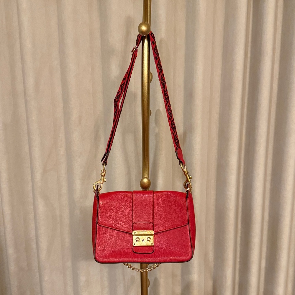Miu miu red madras leather crossbody bag